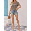 imageImily Bela Womens Summer Tops Dressy Casual Short Sleeve Lace Trendy Shirts Crewneck T Shirt Hollow Out Loose BlousesCoffee