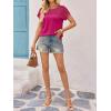 imageImily Bela Womens Summer Tops Dressy Casual Short Sleeve Lace Trendy Shirts Crewneck T Shirt Hollow Out Loose BlousesFuchsia