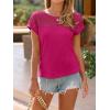 imageImily Bela Womens Summer Tops Dressy Casual Short Sleeve Lace Trendy Shirts Crewneck T Shirt Hollow Out Loose BlousesFuchsia