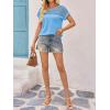imageImily Bela Womens Summer Tops Dressy Casual Short Sleeve Lace Trendy Shirts Crewneck T Shirt Hollow Out Loose BlousesLight Blue