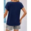 imageImily Bela Womens Summer Tops Dressy Casual Short Sleeve Lace Trendy Shirts Crewneck T Shirt Hollow Out Loose BlousesNavy