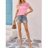 imageImily Bela Womens Summer Tops Dressy Casual Short Sleeve Lace Trendy Shirts Crewneck T Shirt Hollow Out Loose BlousesPink