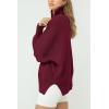 imageImily Bela Womens Tunic Sweater Fall Long Sleeve 14 Zip Pullover Sweaters Oversized Slouchy Ribbed Knit Sweatshirt with SlitBurgundy