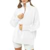 imageImily Bela Womens Tunic Sweater Fall Long Sleeve 14 Zip Pullover Sweaters Oversized Slouchy Ribbed Knit Sweatshirt with SlitWhite