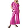 imageImily Bela Womens 2 Piece Outfits Short Sleeve V neck Tops and Wide Leg Pants Sets Loungewear Casual Summer TracksuitsPink