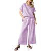 imageImily Bela Womens 2 Piece Outfits Short Sleeve V neck Tops and Wide Leg Pants Sets Loungewear Casual Summer TracksuitsPurple