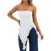 imageImily Bela Womens Asymmetrical Tube Top Strapless Ruffle Hem Slim Fitted Shirts Y2K Going Out TopsWhite