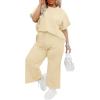 imageImily Bela Womens Plus Size 2 Piece Sets Summer Vacation Outfits Short Sleeve Tops and Wide Leg Pants Matching Lounge SetBeige