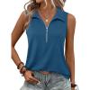imageImily Bela Womens Summer Sleeveless Tank Tops Zipper V Neck Ribbed Dressy Casual Blouses Loose Business Polo ShirtsNavy