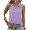 imageImily Bela Womens Summer Sleeveless Tank Tops Zipper V Neck Ribbed Dressy Casual Blouses Loose Business Polo ShirtsViolet