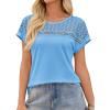 imageImily Bela Womens Summer Tops Dressy Casual Short Sleeve Lace Trendy Shirts Crewneck T Shirt Hollow Out Loose BlousesLight Blue