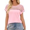imageImily Bela Womens Summer Tops Dressy Casual Short Sleeve Lace Trendy Shirts Crewneck T Shirt Hollow Out Loose BlousesLight Pink