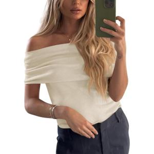 imageImily Bela Womens Off The Shoulder Sweaters Casual Knit Sleeveless Summer Y2K Going Out Tops BlousesApricot