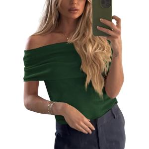 imageImily Bela Womens Off The Shoulder Sweaters Casual Knit Sleeveless Summer Y2K Going Out Tops BlousesArmy Green