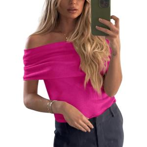 imageImily Bela Womens Off The Shoulder Sweaters Casual Knit Sleeveless Summer Y2K Going Out Tops BlousesBright Pink