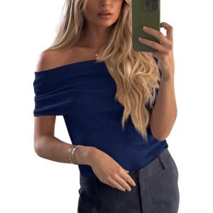 imageImily Bela Womens Off The Shoulder Sweaters Casual Knit Sleeveless Summer Y2K Going Out Tops BlousesNavy Blue