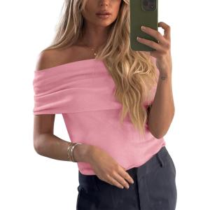 imageImily Bela Womens Off The Shoulder Sweaters Casual Knit Sleeveless Summer Y2K Going Out Tops BlousesPink