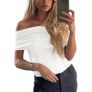 imageImily Bela Womens Off The Shoulder Sweaters Casual Knit Sleeveless Summer Y2K Going Out Tops BlousesWhite