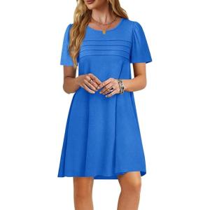 imageImily Bela Womens Summer Casual T Shirt Dress Short Sleeve Crewneck Pleated Front Loose Beach Flowy Mini DressesBlue