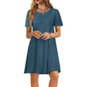 imageImily Bela Womens Summer Casual T Shirt Dress Short Sleeve Crewneck Pleated Front Loose Beach Flowy Mini DressesBluish Gray