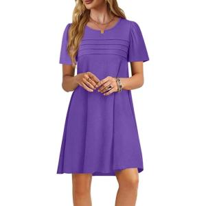 imageImily Bela Womens Summer Casual T Shirt Dress Short Sleeve Crewneck Pleated Front Loose Beach Flowy Mini DressesDark Purple