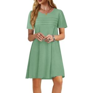 imageImily Bela Womens Summer Casual T Shirt Dress Short Sleeve Crewneck Pleated Front Loose Beach Flowy Mini DressesMint