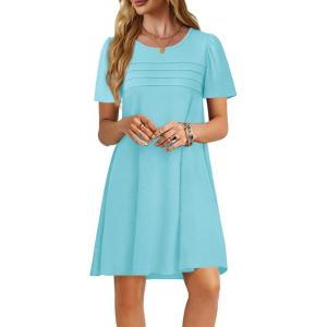 imageImily Bela Womens Summer Casual T Shirt Dress Short Sleeve Crewneck Pleated Front Loose Beach Flowy Mini DressesMint Green
