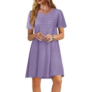 imageImily Bela Womens Summer Casual T Shirt Dress Short Sleeve Crewneck Pleated Front Loose Beach Flowy Mini DressesPurple
