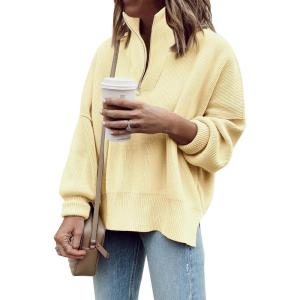 imageImily Bela Womens Tunic Sweater Fall Long Sleeve 14 Zip Pullover Sweaters Oversized Slouchy Ribbed Knit Sweatshirt with SlitYellow