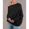 imageImily Bela Batwing Boat Neck Sweaters for Women 2024 Spring Long Sleeve Soft Knit Loose Baggy Pullover Jumper TopBlack