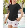 imageImily Bela Girls Tees Shirts Cute Crew Neck Short Sleeve Side Drawstring Solid Tops Kids Children Summer ClothesBlack