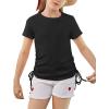 imageImily Bela Girls Tees Shirts Cute Crew Neck Short Sleeve Side Drawstring Solid Tops Kids Children Summer ClothesBlack