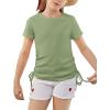 imageImily Bela Girls Tees Shirts Cute Crew Neck Short Sleeve Side Drawstring Solid Tops Kids Children Summer ClothesGreen