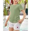 imageImily Bela Girls Tees Shirts Cute Crew Neck Short Sleeve Side Drawstring Solid Tops Kids Children Summer ClothesGreen