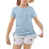 imageImily Bela Girls Tees Shirts Cute Crew Neck Short Sleeve Side Drawstring Solid Tops Kids Children Summer ClothesLight Blue