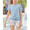 imageImily Bela Girls Tees Shirts Cute Crew Neck Short Sleeve Side Drawstring Solid Tops Kids Children Summer ClothesLight Blue