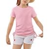imageImily Bela Girls Tees Shirts Cute Crew Neck Short Sleeve Side Drawstring Solid Tops Kids Children Summer ClothesLight Pink