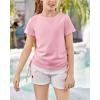 imageImily Bela Girls Tees Shirts Cute Crew Neck Short Sleeve Side Drawstring Solid Tops Kids Children Summer ClothesLight Pink