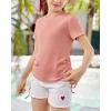 imageImily Bela Girls Tees Shirts Cute Crew Neck Short Sleeve Side Drawstring Solid Tops Kids Children Summer ClothesPink