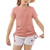 imageImily Bela Girls Tees Shirts Cute Crew Neck Short Sleeve Side Drawstring Solid Tops Kids Children Summer ClothesPink