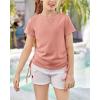 imageImily Bela Girls Tees Shirts Cute Crew Neck Short Sleeve Side Drawstring Solid Tops Kids Children Summer ClothesPink