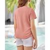 imageImily Bela Girls Tees Shirts Cute Crew Neck Short Sleeve Side Drawstring Solid Tops Kids Children Summer ClothesPink