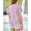 imageImily Bela Girls Tees Shirts Cute Crew Neck Short Sleeve Side Drawstring Solid Tops Kids Children Summer ClothesPurple