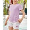 imageImily Bela Girls Tees Shirts Cute Crew Neck Short Sleeve Side Drawstring Solid Tops Kids Children Summer ClothesPurple