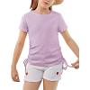 imageImily Bela Girls Tees Shirts Cute Crew Neck Short Sleeve Side Drawstring Solid Tops Kids Children Summer ClothesPurple