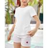 imageImily Bela Girls Tees Shirts Cute Crew Neck Short Sleeve Side Drawstring Solid Tops Kids Children Summer ClothesWhite