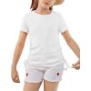 imageImily Bela Girls Tees Shirts Cute Crew Neck Short Sleeve Side Drawstring Solid Tops Kids Children Summer ClothesWhite