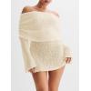 imageImily Bela Womens Beach Swimsuit Cover Ups Summer Off The Shoulder Long Bell Sleeve Sheer Mini DressBeige
