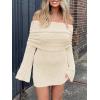 imageImily Bela Womens Beach Swimsuit Cover Ups Summer Off The Shoulder Long Bell Sleeve Sheer Mini DressBeige