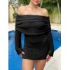 imageImily Bela Womens Beach Swimsuit Cover Ups Summer Off The Shoulder Long Bell Sleeve Sheer Mini DressBlack
